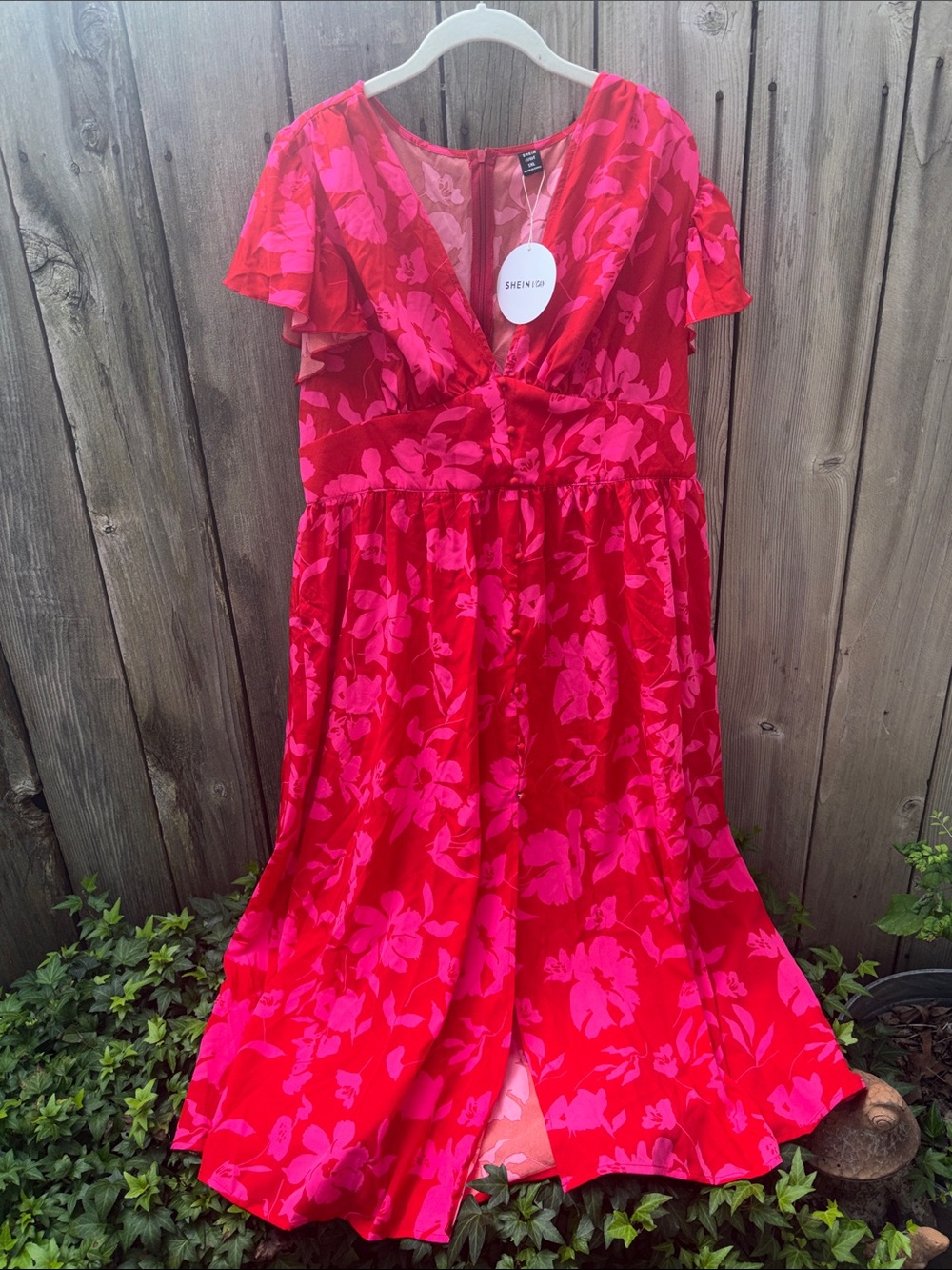 SHEIN Pink Floral Maxi Vacay Resort Dress Butterfly Sleeve Women’s Plus 1X NWT